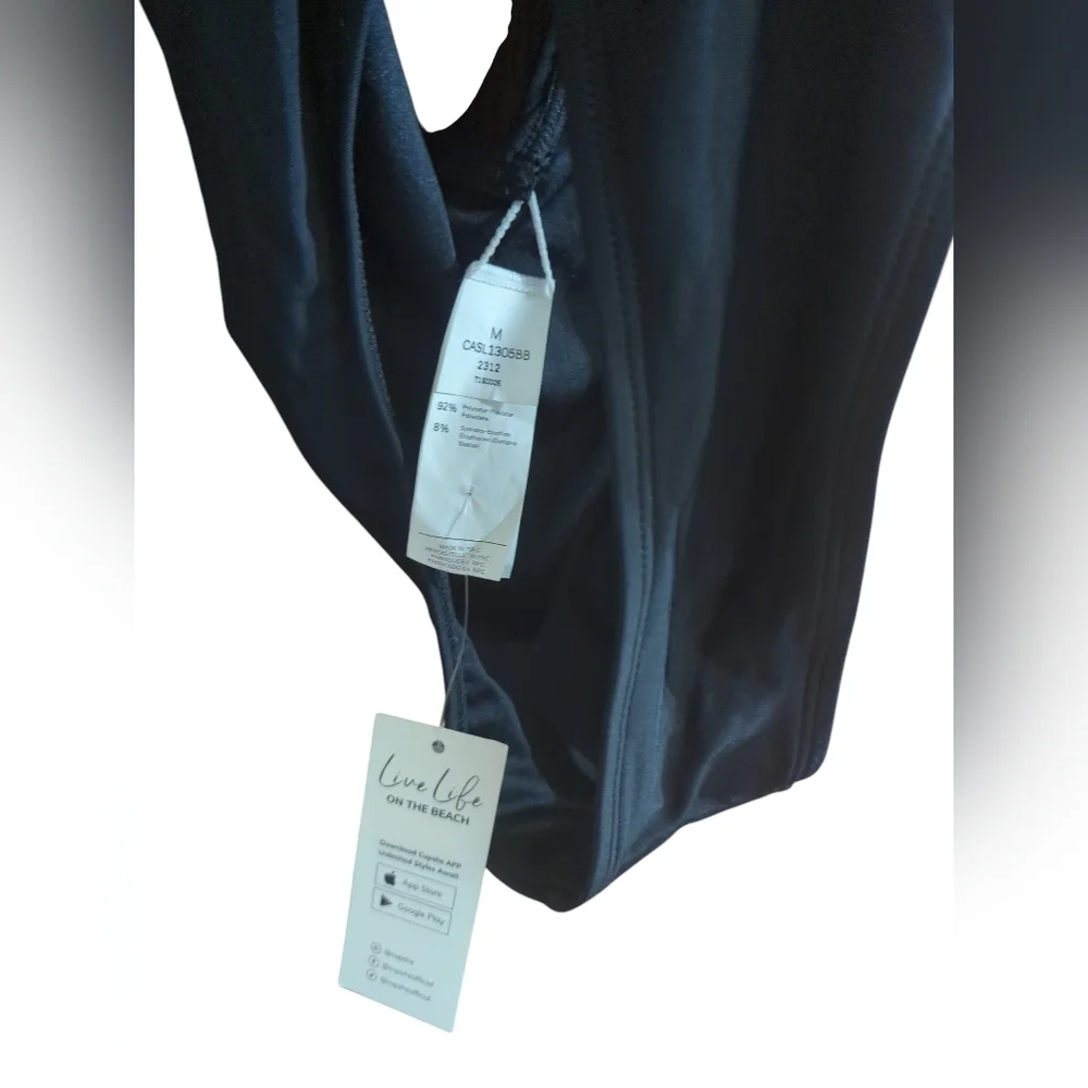 Cupshe x JoJo Fletcher Black One Piece Swimsuit V Neck Size M New With Tags. - Picture 5 of 6